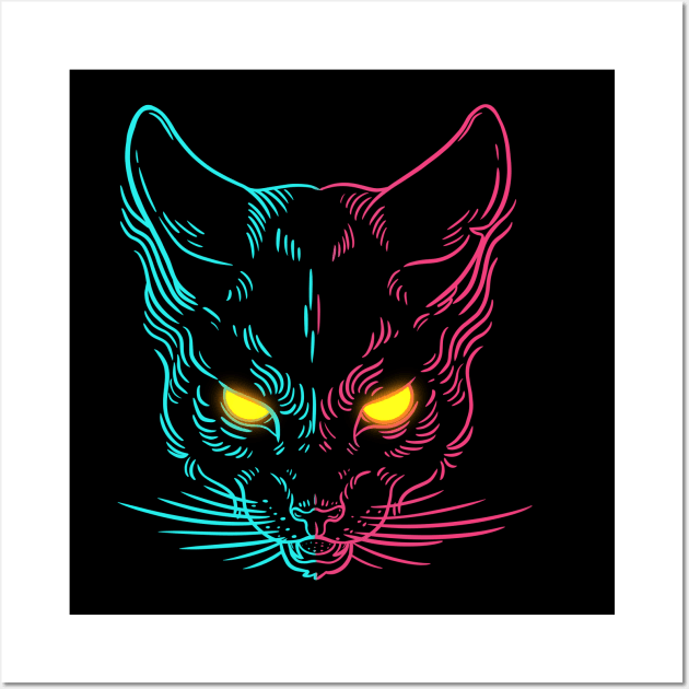 Cyber Demon Cat Wall Art by Artthree Studio